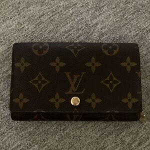 Louis Vuitton Monogram Canvas Compact Wallet - Dark Brown with Gold Hardware